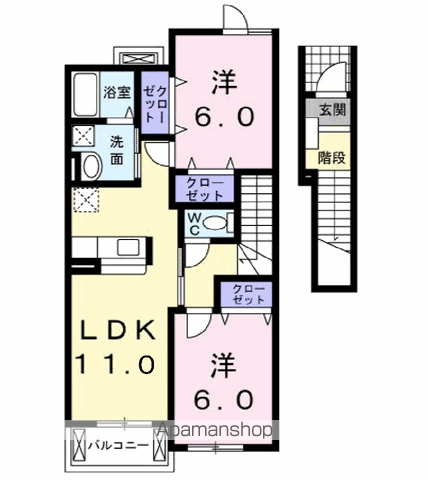 ツインタウン白石坂Ⅱ(2LDK/2階)の間取り写真