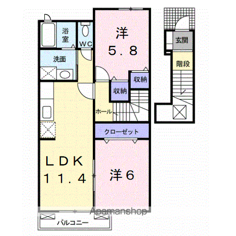コートジュネスⅡ(2LDK/2階)の間取り写真