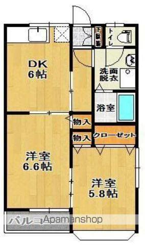 ヒルズ21B(2DK/2階)の間取り写真