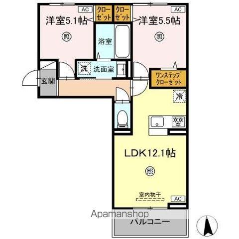 ロータスヒル B棟(2LDK/3階)の間取り写真