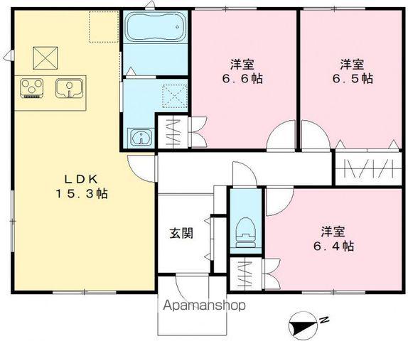 山陽本線 福山駅 バス乗車時間：19分 卸町線　新涯一丁目バス停で下車 徒歩3分 1階建 築1年(3LDK)の間取り写真