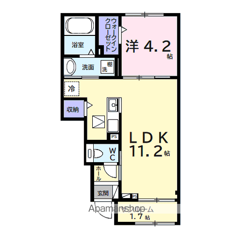 ヒカルサ市原姉ヶ崎サウス(1LDK/1階)の間取り写真