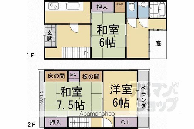 京都市烏丸線 北大路駅 徒歩39分 2階建 築66年(3DK)の間取り写真