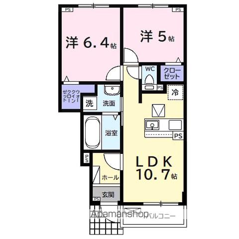 ミズキⅨ(2LDK/1階)の間取り写真