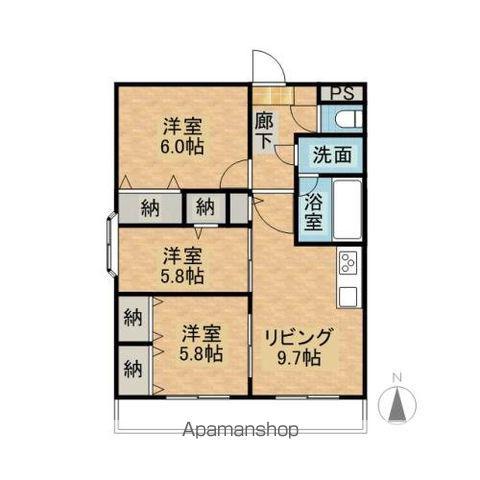 プランドール壱番館(3DK/2階)の間取り写真