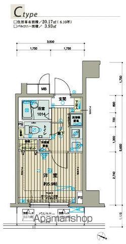 メインステージ西新宿(1K/8階)の間取り写真