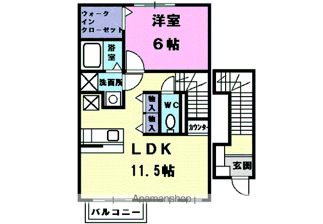 ハーモーニーエス(1LDK/2階)の間取り写真