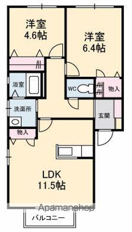 レインボーK(2LDK/1階)の間取り写真