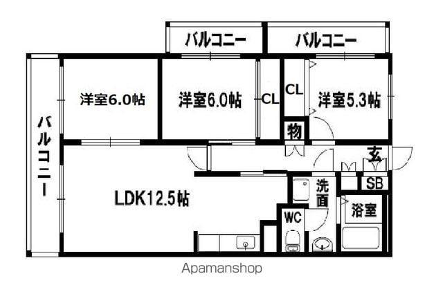 長丘パークハイム(3LDK/5階)の間取り写真