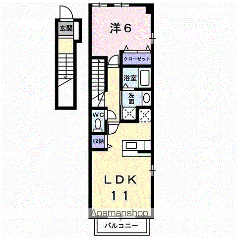 ハッピーヒルズⅠ(1LDK/2階)の間取り写真