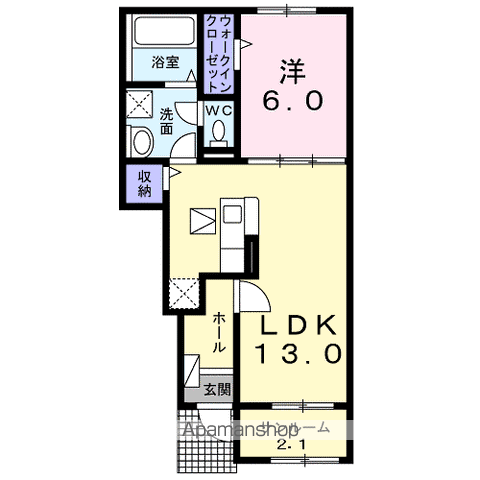 サンヴァリー21C棟(1LDK/1階)の間取り写真