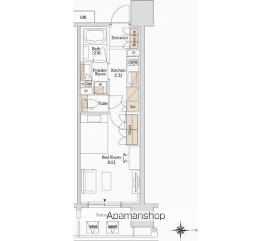 パークアクシス大阪新町(1K/12階)の間取り写真