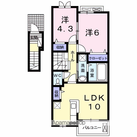 カルムⅠ(2LDK/2階)の間取り写真