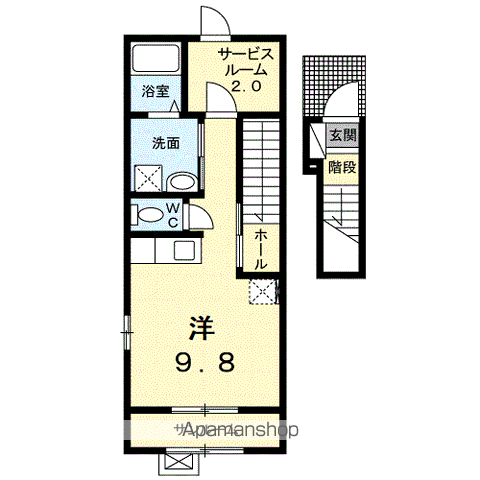 ブラン・グラース(ワンルーム/2階)の間取り写真