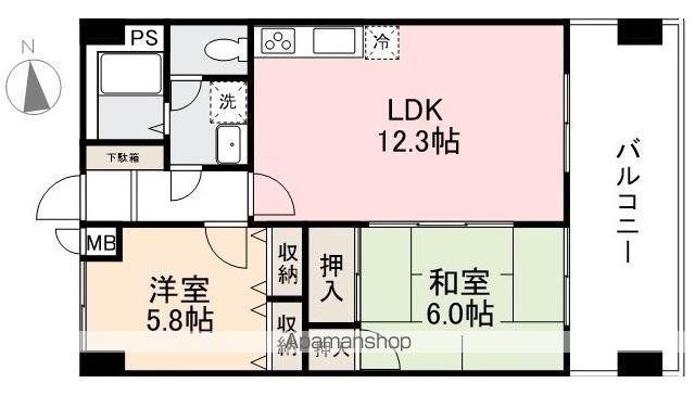 ロゼ花ノ宮(2LDK/6階)の間取り写真