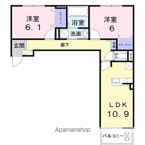 エテルノ泉南馬場(2LDK/2階)の間取り写真