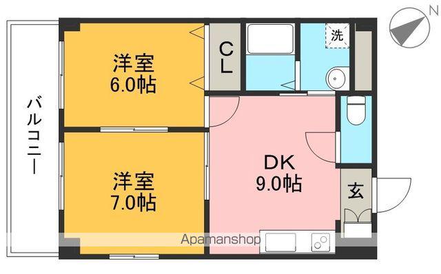 エグゼコート入明(2DK/2階)の間取り写真