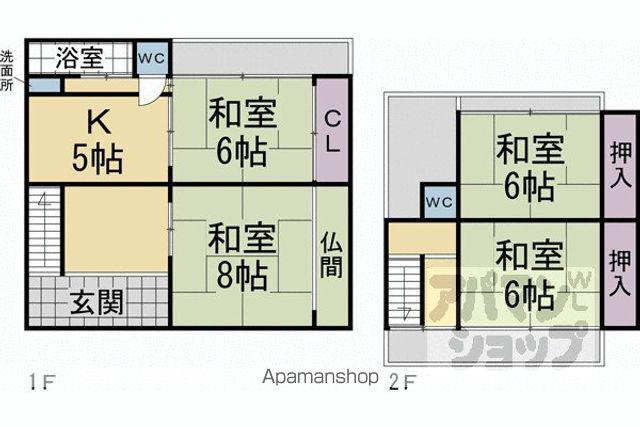 近鉄京都線 竹田駅(京都) 徒歩7分 2階建 築51年(4DK)の間取り写真