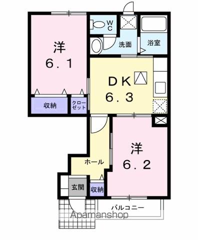 ソレアードB(2DK/1階)の間取り写真