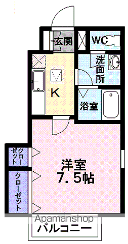 ベルーナⅠ(1K/1階)の間取り写真