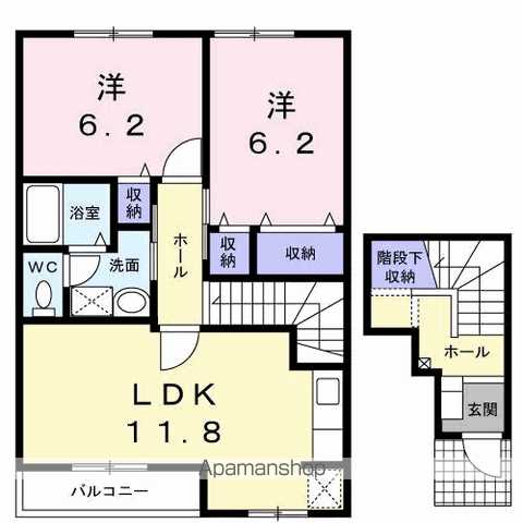 ハイランドさぬきB(2LDK/2階)の間取り写真