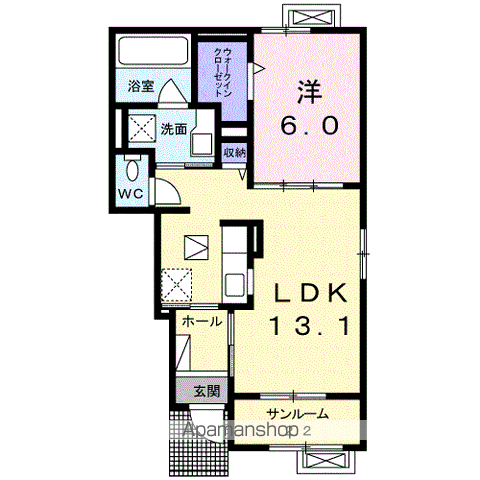 エセックス 西苑 Ⅱ(1LDK/1階)の間取り写真