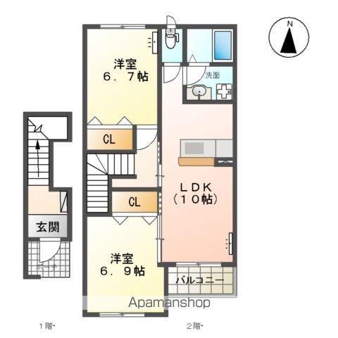 ライムフェルト(2LDK/2階)の間取り写真
