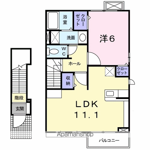 アヴニール Ⅱ(1LDK/2階)の間取り写真