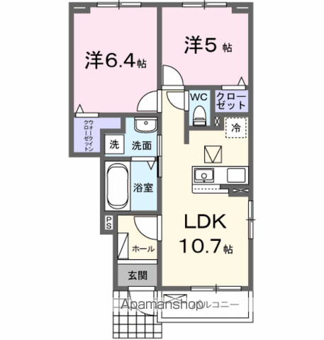 メゾンあおばⅢB(2LDK/1階)の間取り写真