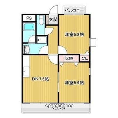 セントラルハイツ野瀬 イースト(2DK/2階)の間取り写真