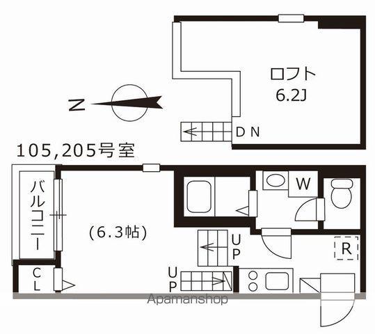 ハーモニーテラス上名古屋(1K/2階)の間取り写真