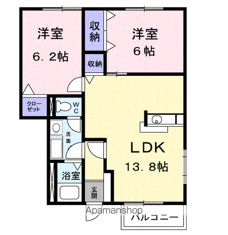 コートヤードB(2LDK/1階)の間取り写真