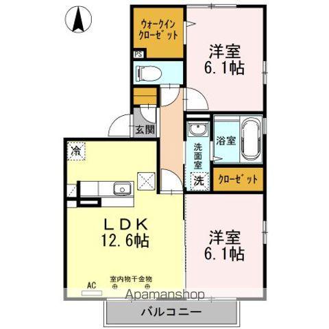パウロニア C(2LDK/1階)の間取り写真