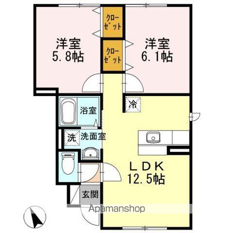 グリーンヒルズB(2LDK/1階)の間取り写真