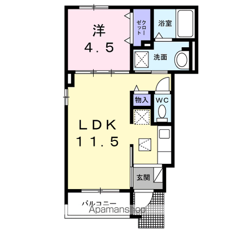 フォンターナ西大路(1LDK/1階)の間取り写真