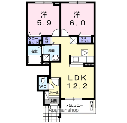 岩手県紫波郡矢巾町 2階建 築12年(2LDK/1階)の間取り写真