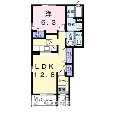 オリージャ M(1LDK/1階)の間取り写真