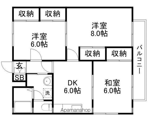エステートピア瀬田(3DK/1階)の間取り写真