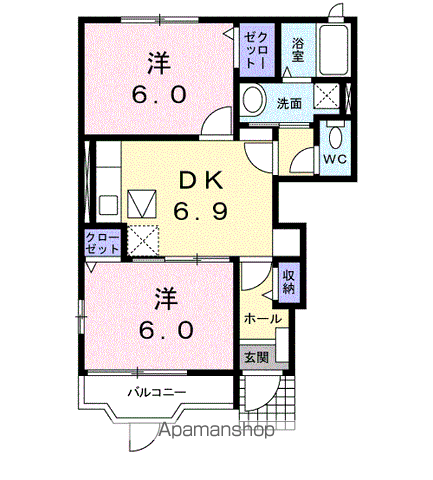 ラフィネ(2DK/1階)の間取り写真