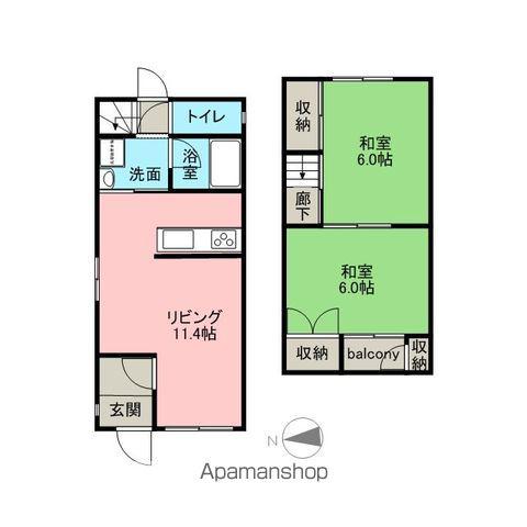 奥羽本線 秋田駅 バス乗車時間：20分 日産サティオ前バス停で下車 徒歩3分 2階建 築50年(2LDK)の間取り写真