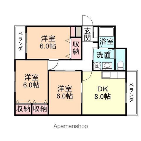 コンチネンタル布瀬Ⅰ(3DK/4階)の間取り写真