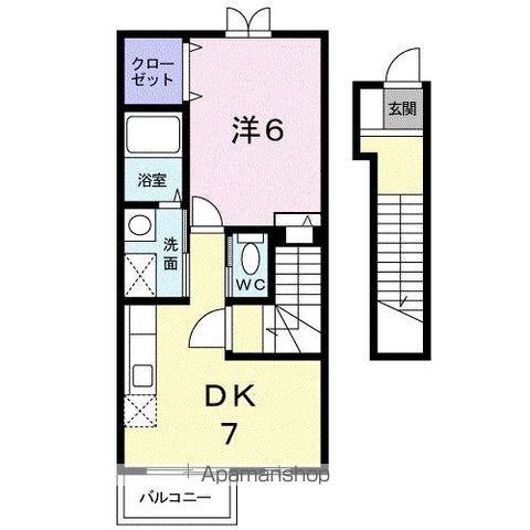 れいけん元山(1DK/2階)の間取り写真