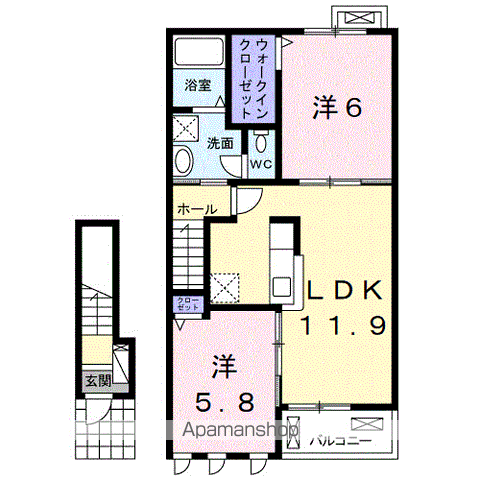 ブロード・フレンドリー(2LDK/2階)の間取り写真