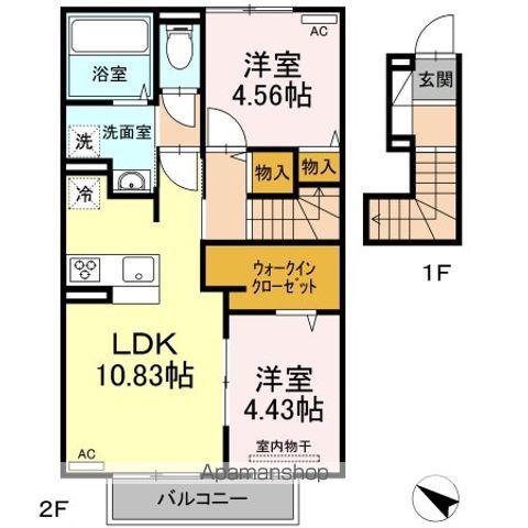 プランドール.I Ⅴ B棟(2LDK/2階)の間取り写真