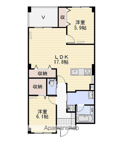 グロブナータウン平和町(2LDK/4階)の間取り写真