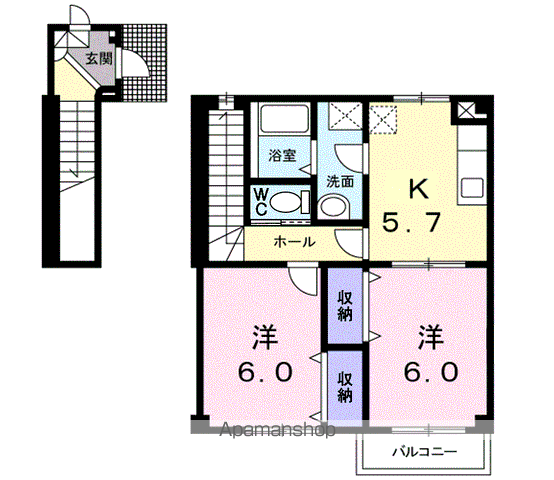 ハピアA棟(2K/2階)の間取り写真