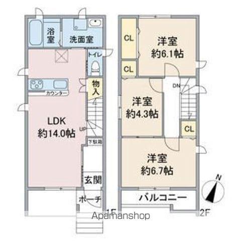 名古屋市桜通線 徳重駅 徒歩27分 2階建 築1年(3LDK)の間取り写真