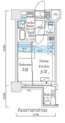 リビオメゾン新大橋(1DK/4階)の間取り写真