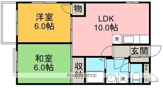 若葉ハイム(2LDK/1階)の間取り写真