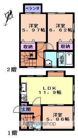 東北新幹線 一ノ関駅 バス乗車時間：13分 中条バス停で下車 徒歩50分 2階建 築23年(3LDK)の間取り写真